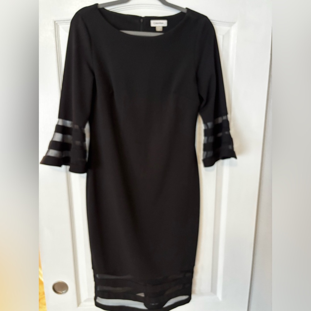 Calvin Klein Black Dress with Sheer Sleeve Details